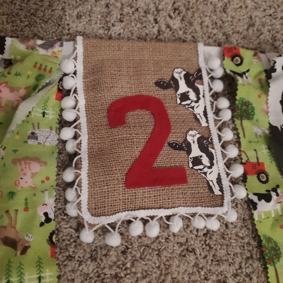 Second Birthday Barnyard Cow Farm Party Highchair Decor & Backdrop Banner Two - Picture 3 of 5